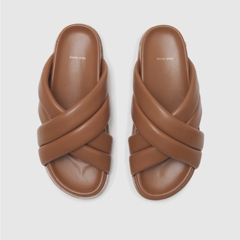 Anine Bing Lizzie Slide Sandal Cognac Brown Tan 39 - Picture 3 of 10